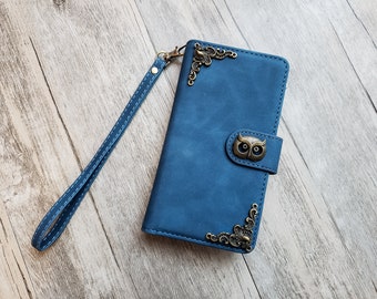 Gothic Owl Zipper leather phone wallet case for iPhone X XS XR 11 12 13 14 Pro Max Samsung S22 S21 S20 Ultra S10 S9 Note 20 9 10 Plus MN2724