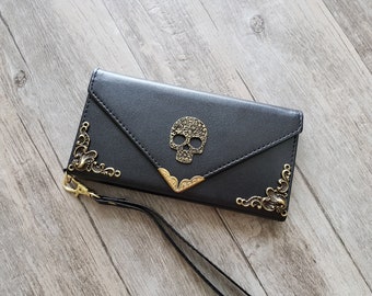 Skull envelope phone leather wallet case for iPhone X XS XR 13 14 pro max 8 7 6 Plus Samsung S20 Ultra S10 S9 S8 S7 Note 8 9 10 Plus MN1161
