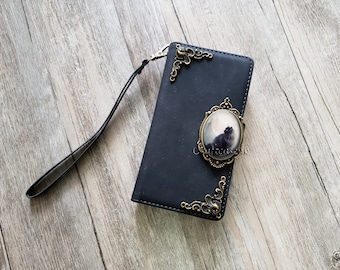 Gothic Black Cat Zipper leather wallet case for iPhone X XS XR 13 14 pro max 8 7 6s Samsung S21 S20 Ultra S10 S9 S8 Note 20 9 10 Plus MN2554