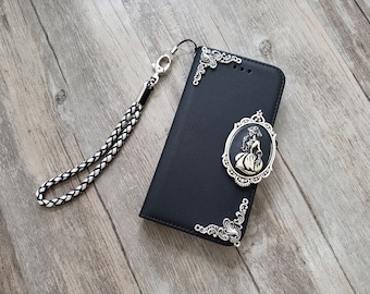 Gothic skull lady phone leather wallet removable case for iPhone X XS XR 11 Pro Max 8 Plus Samsung S22 S21 S20 Ultra Note 20 10 Plus MN1234