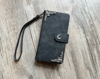 Star on the Moon Zipper leather wallet case for iPhone X XS XR 13 14 pro max 8 7 6s Samsung S22 S21 S20 Ultra S10 S9 Note 20 10 Plus MN2782