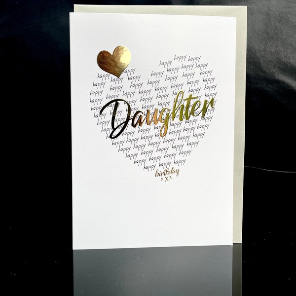 Daughter birthday card/birthday card for daughter/large card/female/personalised inside/daughter/heart/