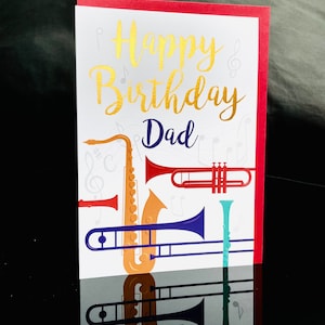 Gelukkige verjaardag vader/vader verjaardagskaart/grote kaart/vader/algemeen/handgemaakt/muziek/muziekinstrumenten