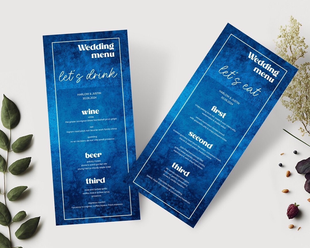 Modern Wedding Menu. Modern Drink Menu, Modern Dinner and Drink Menu Etsy