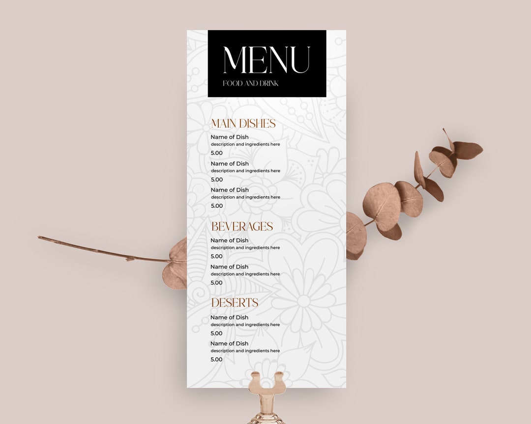 Minimalist Menu Template, Dinner and Drink Menu Template Etsy