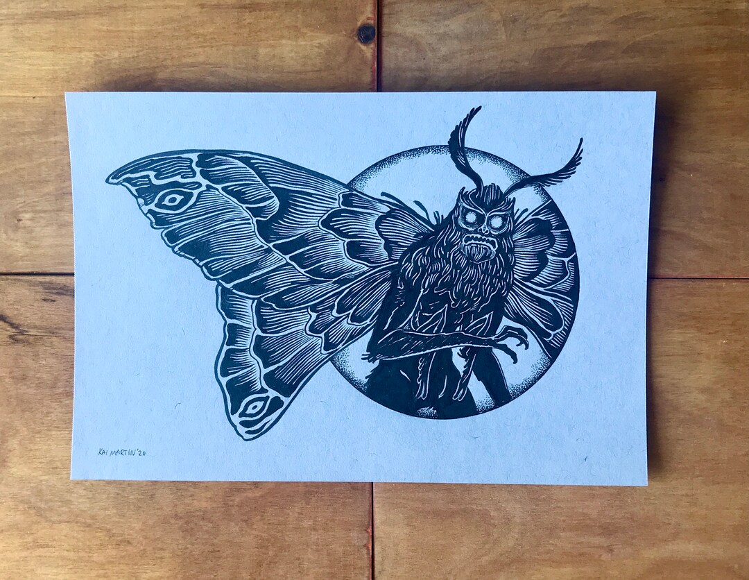 Original Mothman Ink Drawing Etsy