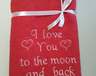 Embroidered bath towel, handmade, cotton, Valentine's Day gift, for a friend, for mom, for grandparents