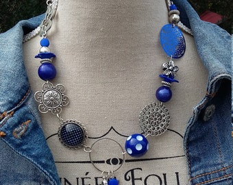 Blue and silver neck Choker necklaces