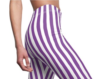 Purple White Striped Womens Leggings Stripe Leggings Stretch