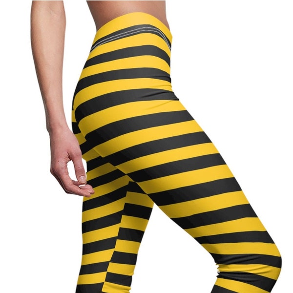 Black Yellow Striped Leggings, Horizontal Stripe Leggings, Stretch Pants, Yoga Pants, Stripes Leggings