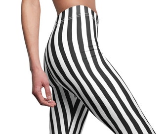 Black White Vertical Striped Leggings, Stripe Leggings, Stretch Pants, Yoga Pants, Stripes Leggings