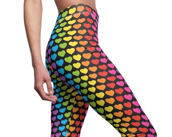 Rainbow Heart Womens Leggings, 80s Leggings, Stretch Pants, Plus Size Leggings, Teen Leggings