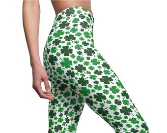 Shamrock Womens Leggings, St Patricks Day Leggings, 4 Leaf Clover Leggings, Yoga Pants, Plus Size Leggings