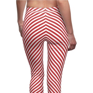 Red White Striped Leggings, Red Stripe Leggings, Stretch Pants