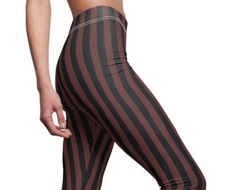 Brown Black Striped Leggings, Stripe Leggings, Stretch Pants, Yoga Pants, Plus Size Leggings, Teen Leggings