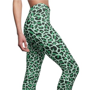 Green Leopard Womens Leggings, Animal Print Leggings, Leopard Yoga Pants, Teen Leggings, Plus Size Leggings