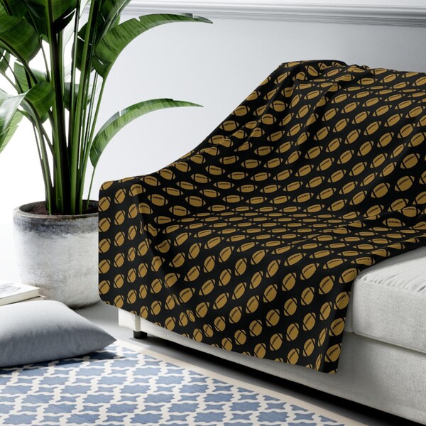 Gold Black Football Blanket, Wake Forest Blanket, Football Throw, Sherpa Fleece Blanket, Sofa Throw