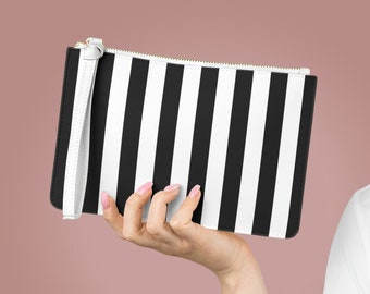 Black White Striped Clutch Bag, Stripe Purse, Small Purse, Stripe Wristlet, Gift For Her