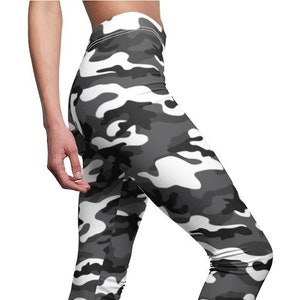 Gray Black Camo Style Camouflage Pattern Fashion Leggings for Women Sports,  Casual, Dancing, Gym, Workout, Training, Jogging 