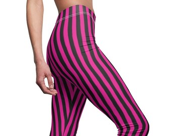 pink leggings with white stripes