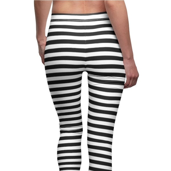 Black White Striped Leggings, Horizontal Stripe Leggings, Stretch Pants, Yoga Pants, Stripes Leggings