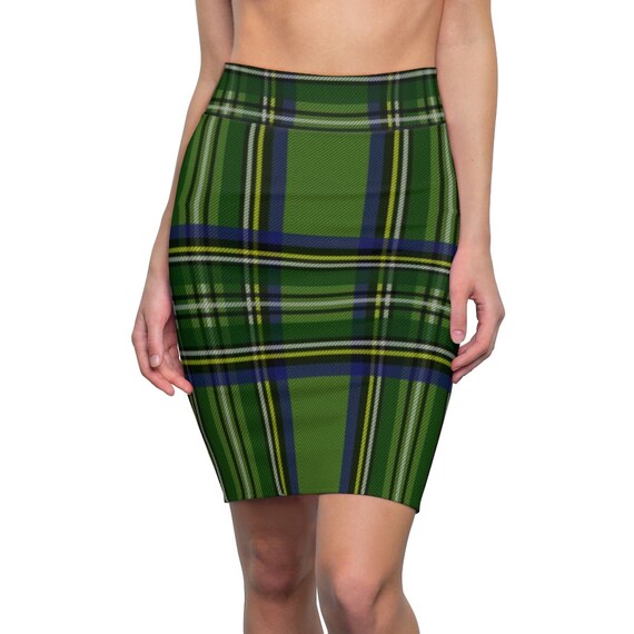 Green Plaid Skirt Green Tartan Stretch Skirt Womens Skirt Etsy