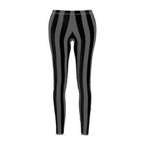 Zwart grijs breed gestreepte legging, gestreepte legging, stretchbroek, yogabroek, strepenlegging afbeelding 2