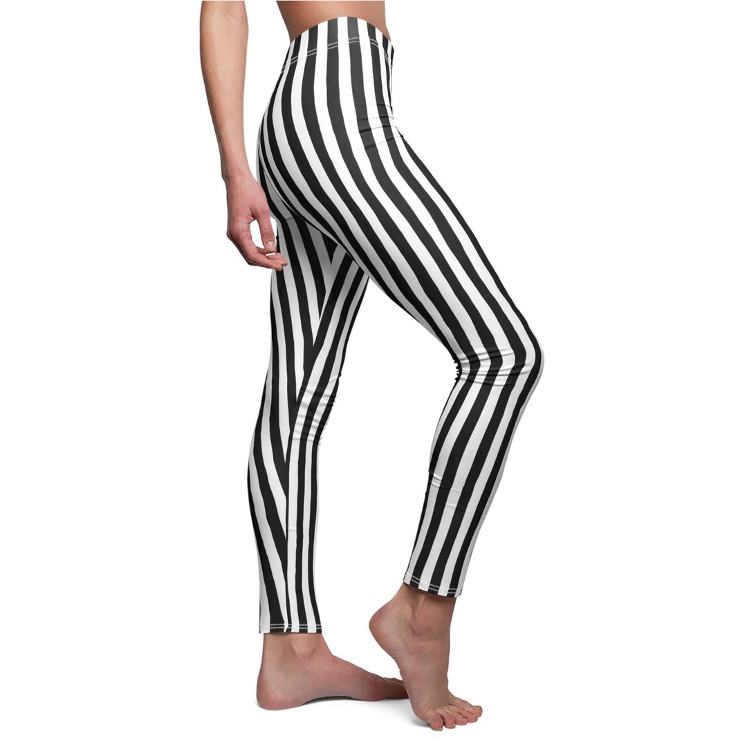 Black White Striped Leggings Stripe Leggings Stretch Pants - Etsy