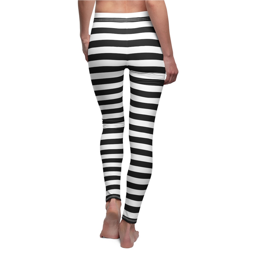Black White Striped Leggings Horizontal Stripe Leggings Etsy