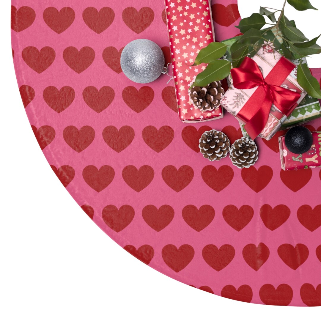 Pink Red Heart Tree Skirt, Valentines Tree Skirt, Valentines Decor
