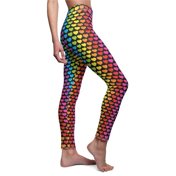 Rainbow Heart Womens Leggings, 80s Leggings, Stretch Pants, Plus