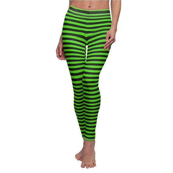 Black Green Striped Leggings Horizontal 