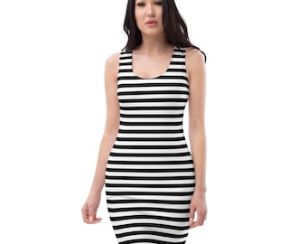 Black White Striped Dress, Womens Stripe Dress, Hallowen Costume, Tight Dress, Bodycon Dress