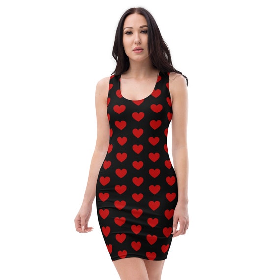 Robe coeur rouge noir, robe femme Saint-Valentin, robe Body Con