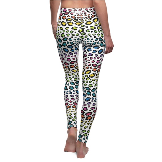 Rainbow Leopard Womens Leggings, Leopard Print Stretch Pants, Plus