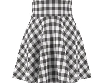 Falda skater gris Gingham, falda a cuadros, falda de mujer, falda de talla grande, falda adolescente