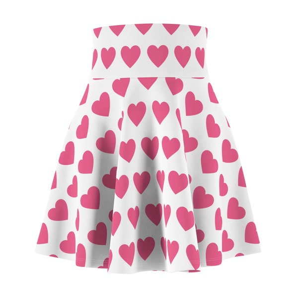 White Pink Heart Valentines Womens Skirt, Valentines Gift,  Plus Size Skirt, Teen Skater Skirt, Flare Skirt