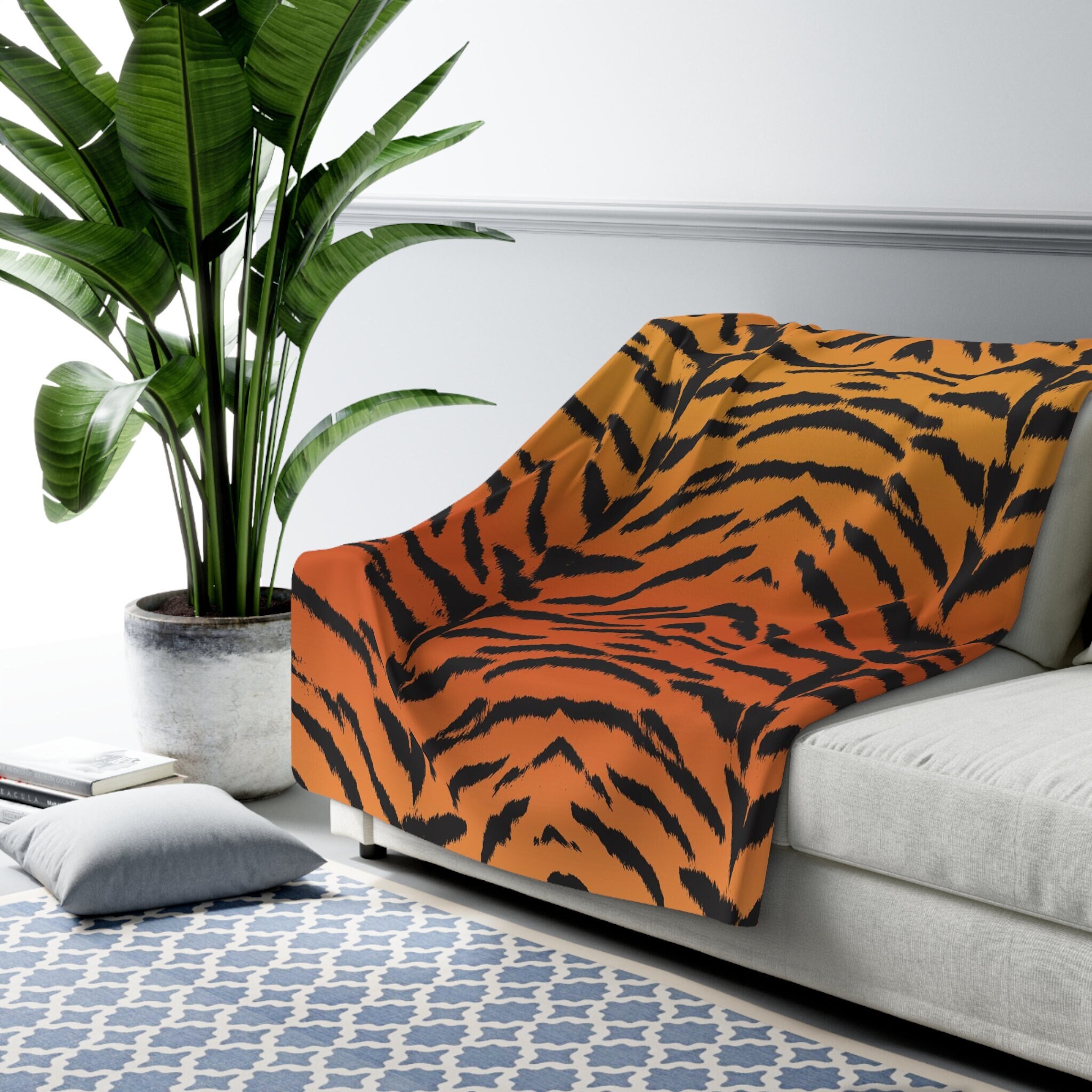 Tiger Print Sofa Blanket Animal Print Blanket Sherpa Fleece 