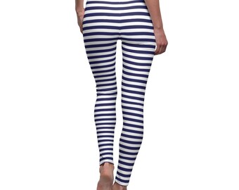 Navy White Striped Leggings Horizontal 