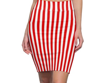 Red White Stripe Womens Skirt, Vertical Striped Skirt, Popcorn Costume, Plus Size Skirt, Teen Skirt