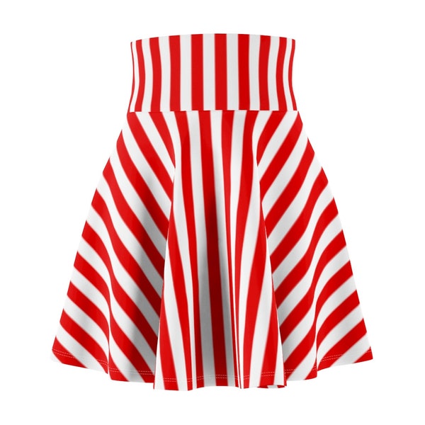Red White Striped Skirt, Candy Cane Skater Skirt, Christmas Skirt, Holiday Skirt, Womens Skirt