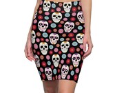 Day of The Dead Skirt, Sugar Skull Skirt, Womens Pencil Skirt, Plus Size Skirt, Teen Skirt