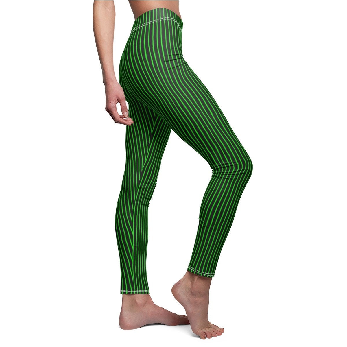 Green Black Striped Leggings Vertical 