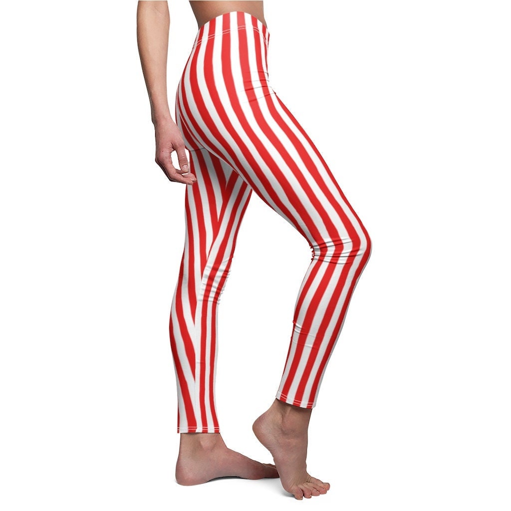 Red White Striped Leggings, Red Stripe Leggings, Stretch Pants, Yoga Pants, Stripes  Leggings 