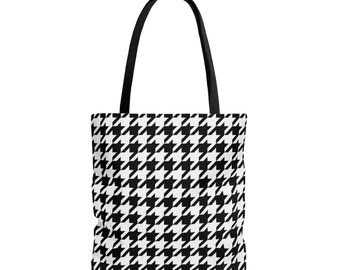 Houndstooth Tote Bag, Hounds Tooth Carryall, Personalized Gift, Reusable Shopping Bag, School Bag, Gym Bag