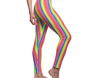 Multi Color Stripe Leggings, Colorful Striped Yoga Pants, Teen Leggings, Plus Size Leggings