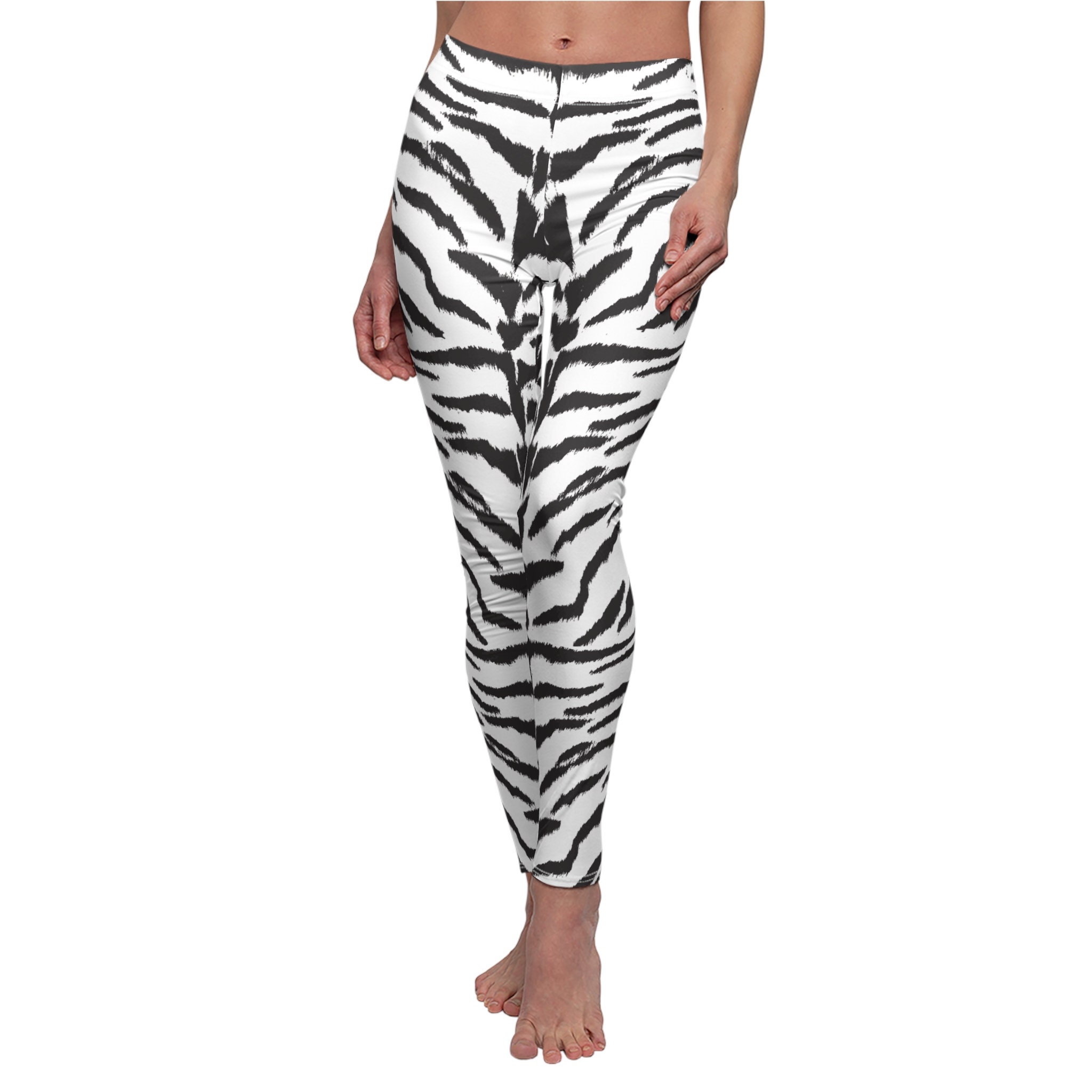 White Tiger Womens Leggings, Animal Print Yoga Leggings, Plus Size