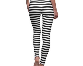 Black White Striped Leggings Horizontal 
