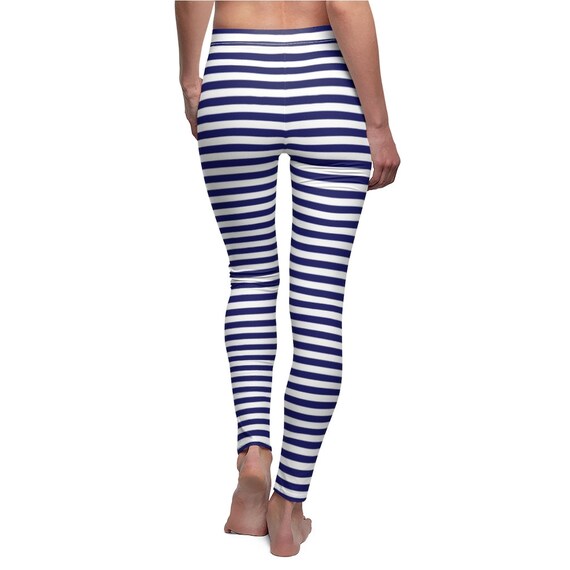 Navy White Striped Leggings Horizontal Stripe Leggings - Etsy