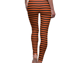 Black Orange Striped Leggings 